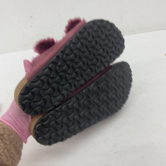 Birkenstock Women's Shearling Lined Buckle Red Suede Slides Size 8 Preowned - Picture 5 of 7